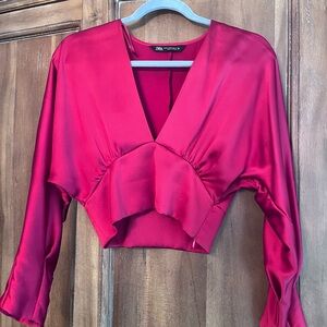 Zara Red Ruffled Crop Blouse - Like new!!! Only worn once.